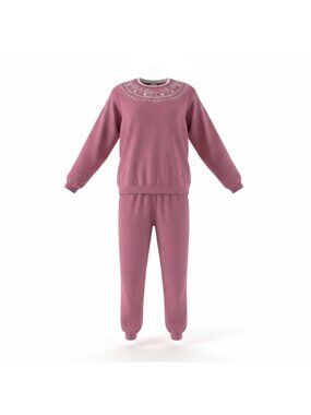 Blair Womens Pink Embroidered Pullover Sweatshirt & Elastic Waist Pants Sz P2XL